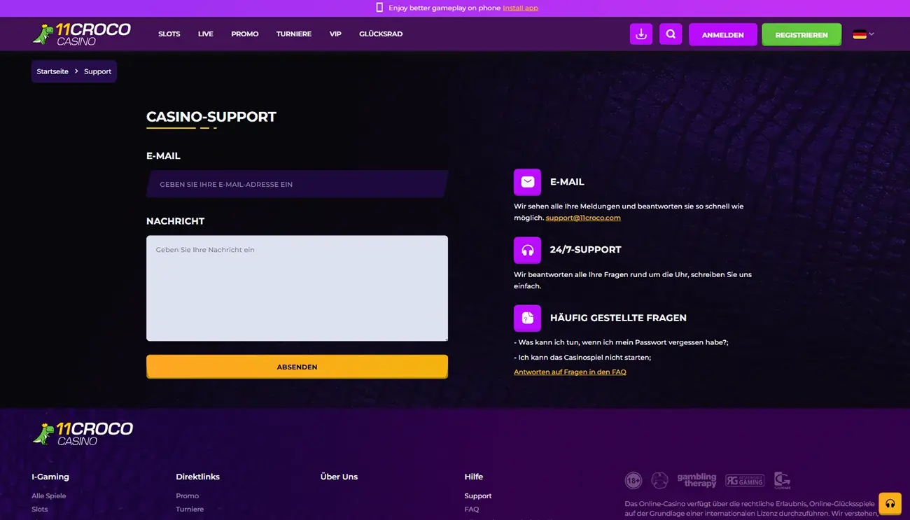 11Croco Casino Kundensupport